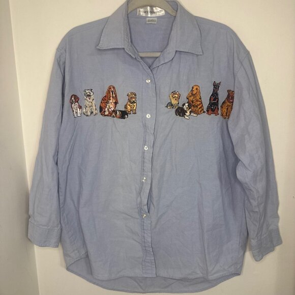 Vintage Casey Coleman Denim Shirt with Embroidered Dogs Women’s Size M/L Button - Picture 4 of 9